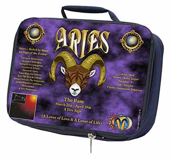 Aries Astrology Star Sign Birthday Gift Navy Insulated School Lunch Box/Picnic B