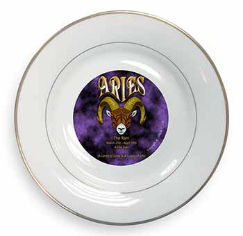 Aries Astrology Star Sign Birthday Gift Gold Rim Plate Printed Full Colour in Gi