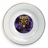 Aries Astrology Star Sign Birthday Gift Gold Rim Plate Printed Full Colour in Gi
