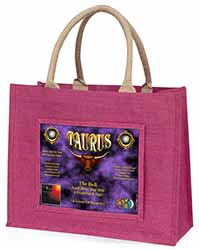 Taurus Star Sign Birthday Gift Large Pink Jute Shopping Bag