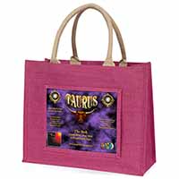 Taurus Star Sign Birthday Gift Large Pink Jute Shopping Bag