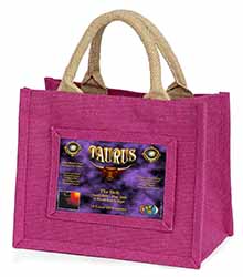 Taurus Star Sign Birthday Gift Little Girls Small Pink Jute Shopping Bag