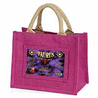 Taurus Star Sign Birthday Gift Little Girls Small Pink Jute Shopping Bag