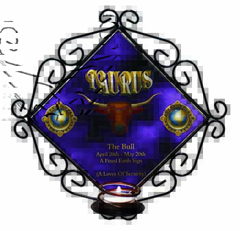 Taurus Star Sign Birthday Gift Wrought Iron Wall Art Candle Holder