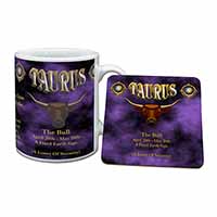 Taurus Star Sign Birthday Gift Mug and Coaster Set