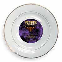 Taurus Star Sign Birthday Gift Gold Rim Plate Printed Full Colour in Gift Box