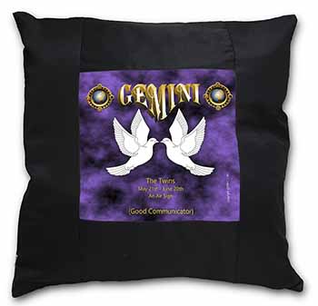 Gemini Star Sign Birthday Gift Black Satin Feel Scatter Cushion