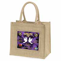 Gemini Star Sign Birthday Gift Natural/Beige Jute Large Shopping Bag