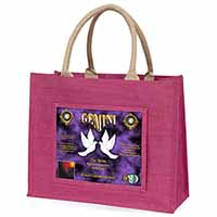 Gemini Star Sign Birthday Gift Large Pink Jute Shopping Bag