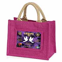 Gemini Star Sign Birthday Gift Little Girls Small Pink Jute Shopping Bag