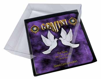 4x Gemini Star Sign Birthday Gift Picture Table Coasters Set in Gift Box