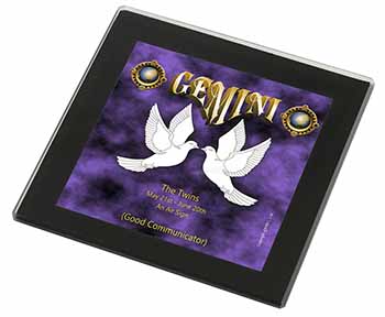 Gemini Star Sign Birthday Gift Black Rim High Quality Glass Coaster