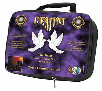 Gemini Star Sign Birthday Gift Black Insulated School Lunch Box/Picnic Bag
