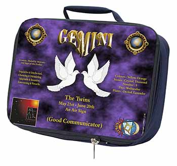 Gemini Star Sign Birthday Gift Navy Insulated School Lunch Box/Picnic Bag