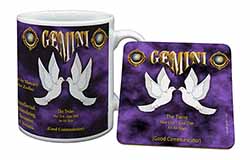 Gemini Star Sign Birthday Gift Mug and Coaster Set