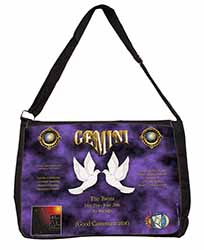 Gemini Star Sign Birthday Gift Large Black Laptop Shoulder Bag School/College