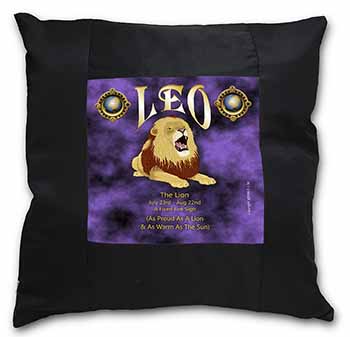 Leo Astrology Star Sign Birthday Gift Black Satin Feel Scatter Cushion