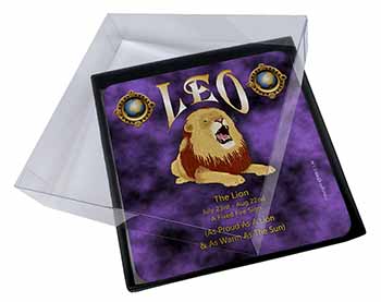 4x Leo Astrology Star Sign Birthday Gift Picture Table Coasters Set in Gift Box