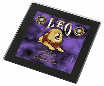 Leo Astrology Star Sign Birthday Gift Black Rim High Quality Glass Coaster