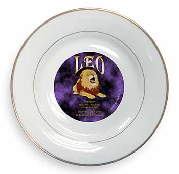 Leo Astrology Star Sign Birthday Gift Gold Rim Plate Printed Full Colour in Gift