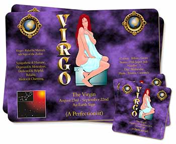 Virgo Star Sign Birthday Gift Twin 2x Placemats and 2x Coasters Set in Gift Box