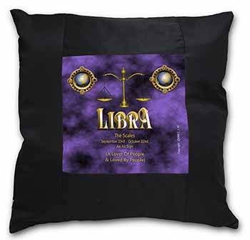 Libra Star Sign of the Zodiac Black Satin Feel Scatter Cushion