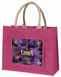 Libra Star Sign of the Zodiac Large Pink Jute Shopping Bag