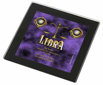 Libra Star Sign of the Zodiac Black Rim High Quality Glass Coaster