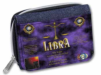 Libra Star Sign of the Zodiac Unisex Denim Purse Wallet