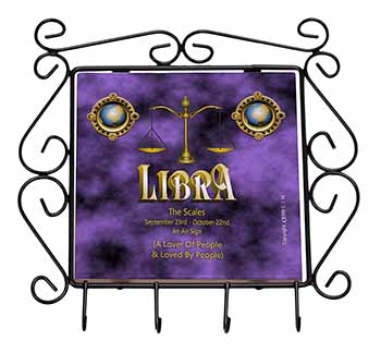 Libra Star Sign of the Zodiac Wrought Iron Key Holder Hooks