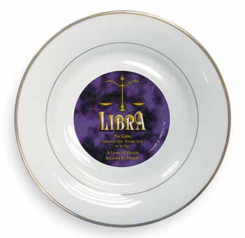 Libra Star Sign of the Zodiac Gold Rim Plate Printed Full Colour in Gift Box