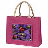 Sagittarius Star Sign of the Zodiac Large Pink Jute Shopping Bag