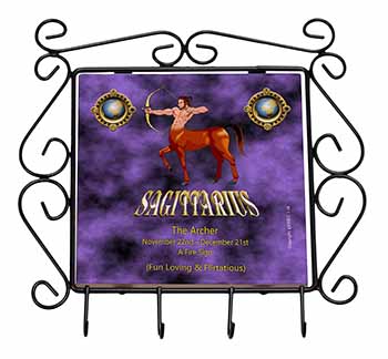 Sagittarius Star Sign of the Zodiac Wrought Iron Key Holder Hooks