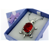 Ruby Red Turtle Necklace on 18" Rhodium Plate Neck Chain